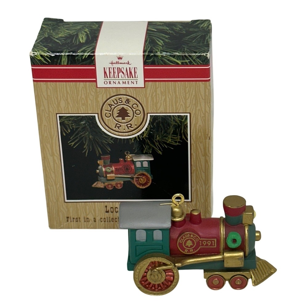 VTG Hallmark Keepsake Locomotive Red Green Claus & Co. R.R. 1991 Ornament